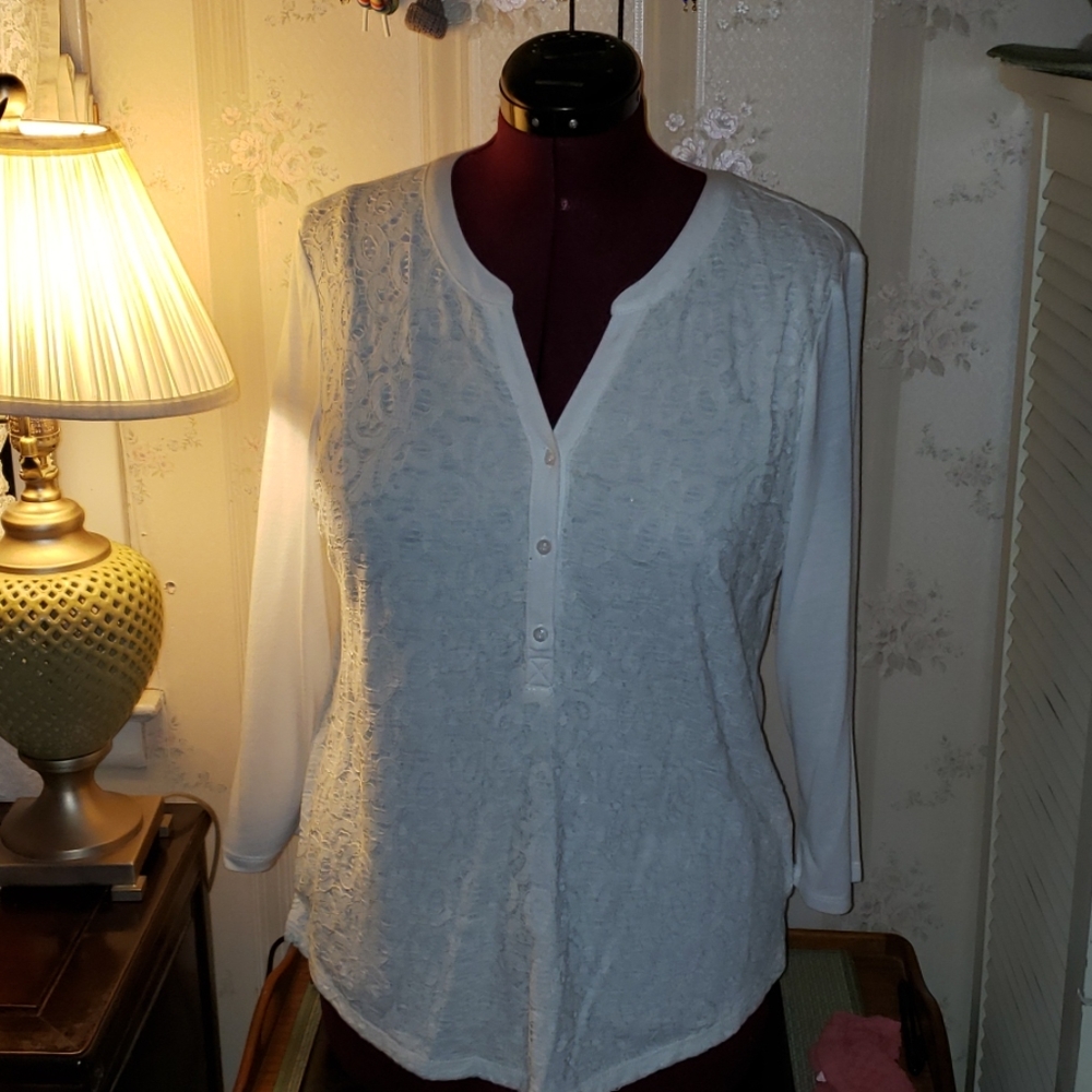 Light white lace front  sweater